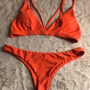 Womens size small orange cheeky string bikini